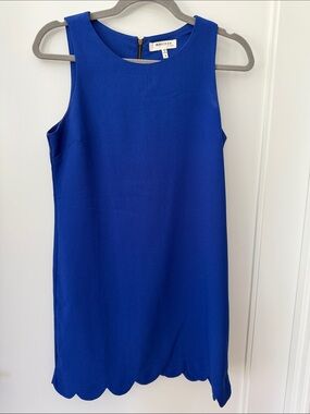 Monteau Cobalt Blue Sleeveless Shift Dress with Scalloped Hem